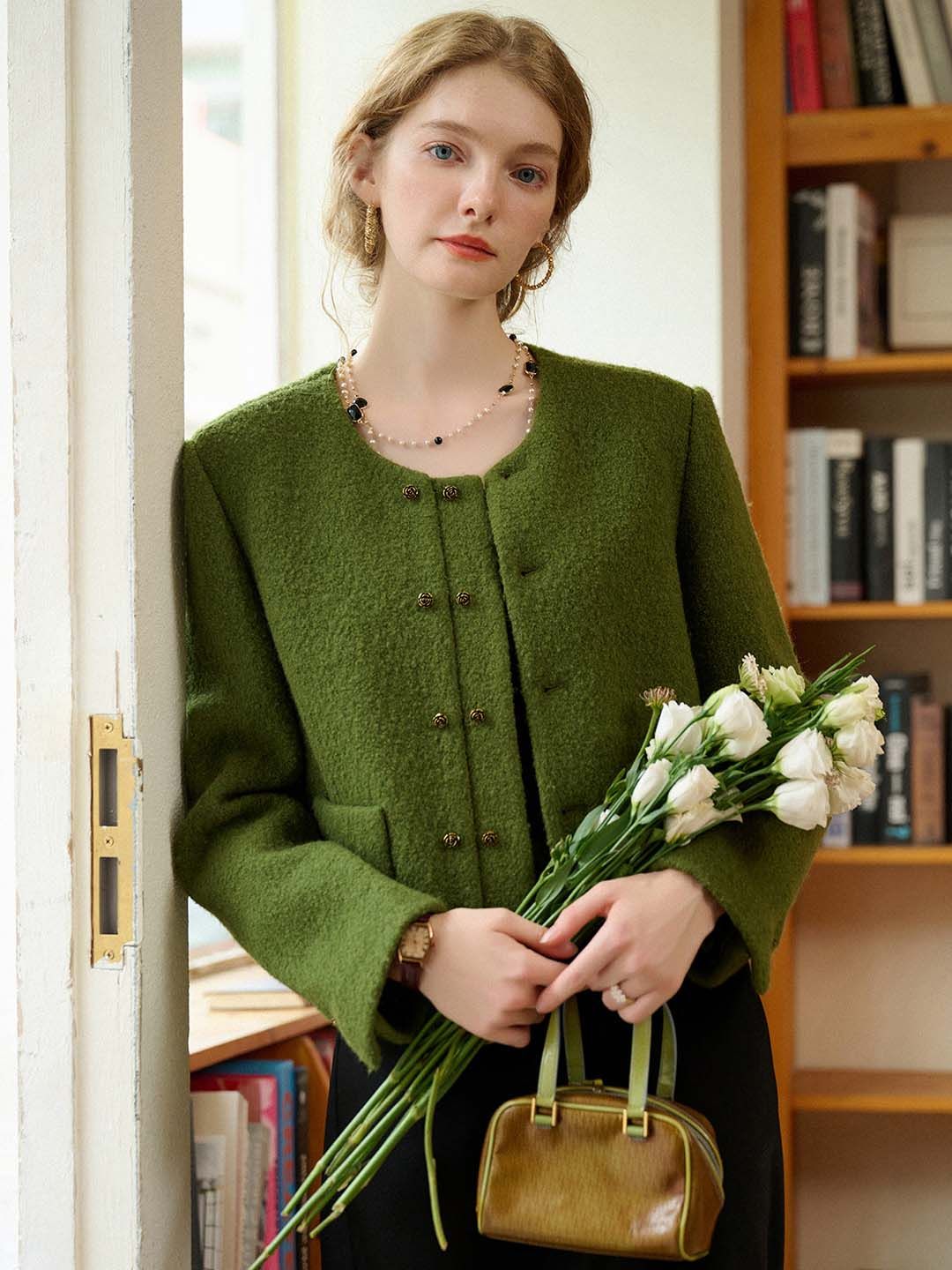 【Pre-order】Amelia Wool Round Neck Double Breasted Jacket sold by Simple Retro product image thumbnail 3