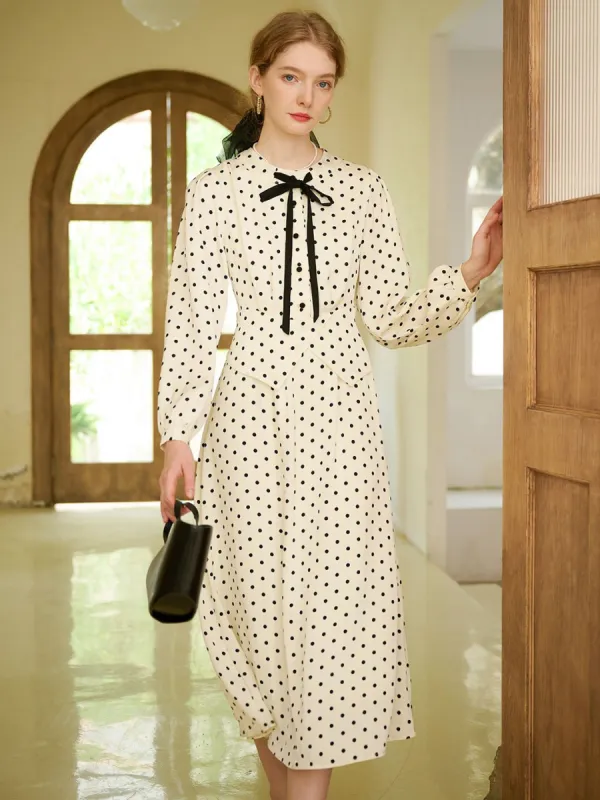 Carla Elegant Retro Polka Dot Contrast Color Bow Dress sold by Simple Retro