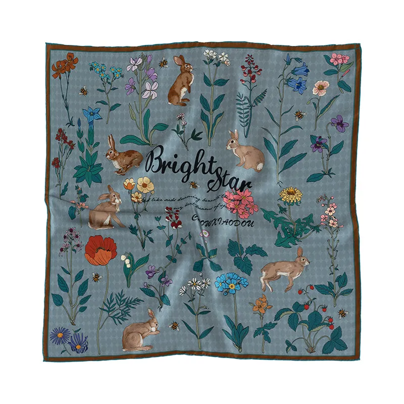 Chowxiaodou 16 Momme Small Square Slik Twill Scarf 65*65-Gray Blue sold by Simple Retro