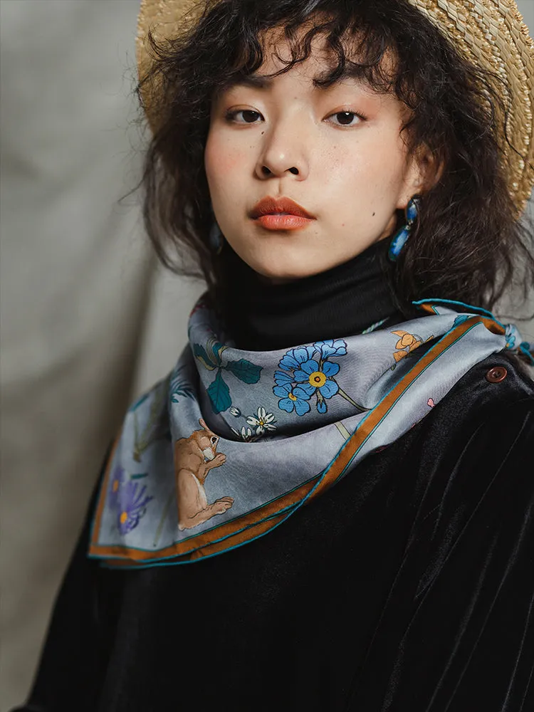 Chowxiaodou 16 Momme Small Square Slik Twill Scarf 65*65-Gray Blue sold by Simple Retro product image thumbnail 4