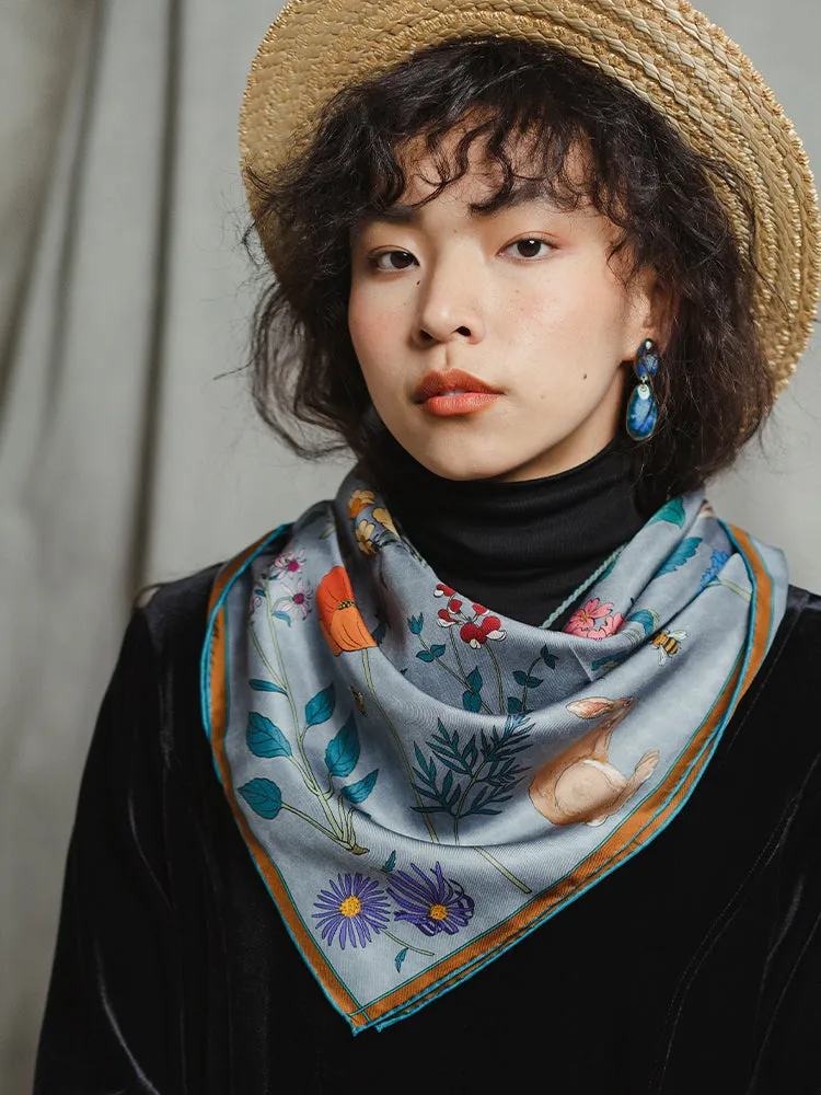 Chowxiaodou 16 Momme Small Square Slik Twill Scarf 65*65-Gray Blue sold by Simple Retro product image thumbnail 5