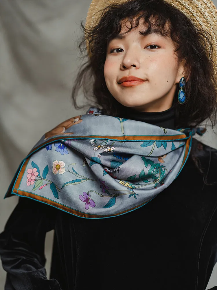 Chowxiaodou 16 Momme Small Square Slik Twill Scarf 65*65-Gray Blue sold by Simple Retro product image thumbnail 3