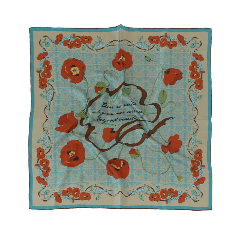 Chowxiaodou Rose Print Twill Silk Small Square Scarf-Bronze Blue sold by Simple Retro