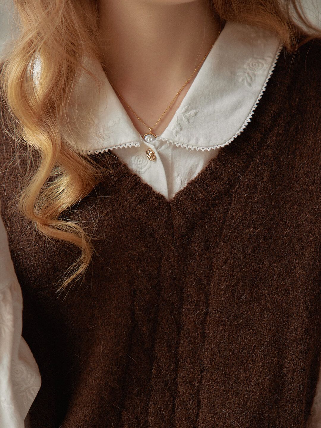 Gail Cable Brown Knitted Vest sold by Simple Retro product image thumbnail 2