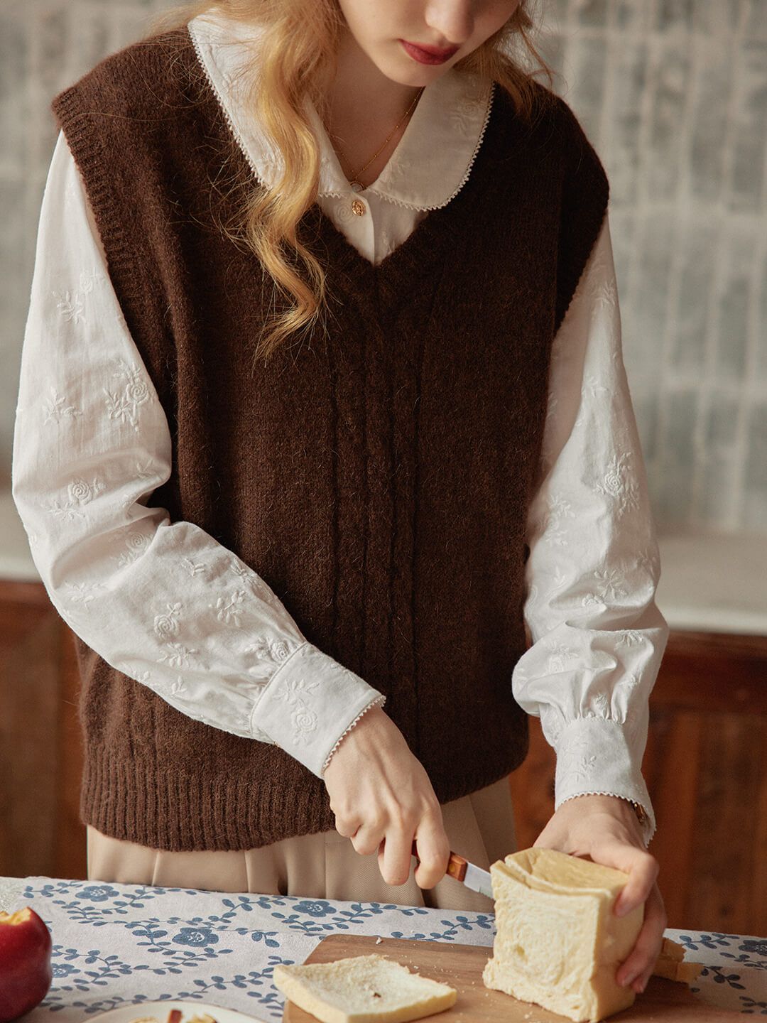 Gail Cable Brown Knitted Vest sold by Simple Retro product image thumbnail 4