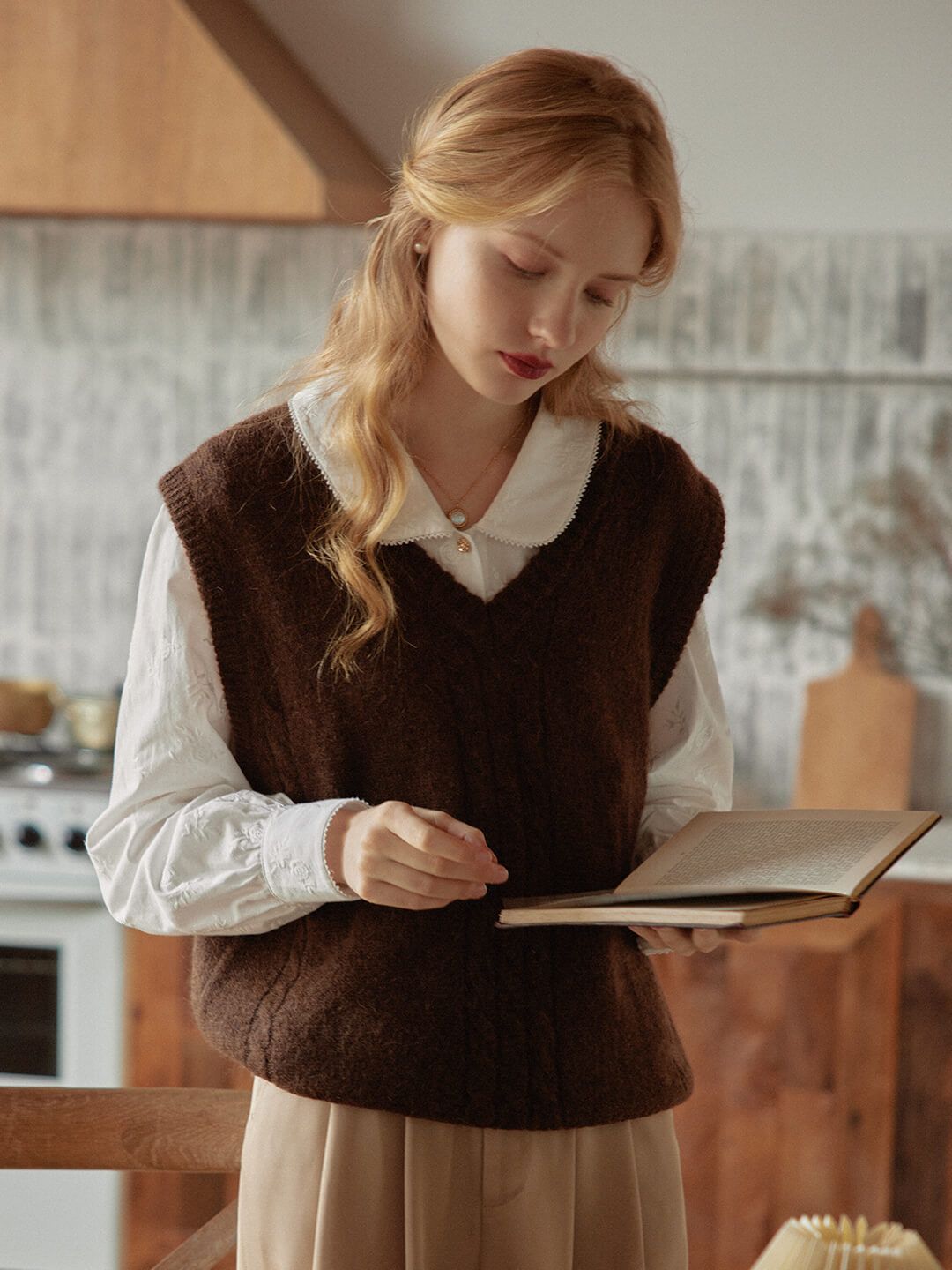 Gail Cable Brown Knitted Vest sold by Simple Retro