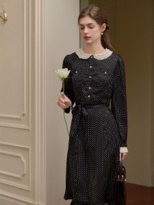 Angela Peter Pan Collar Lace Patchwork Polka Dot Print Dress sold by Simple Retro