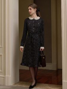 Angela Peter Pan Collar Lace Patchwork Polka Dot Print Dress sold by Simple Retro
