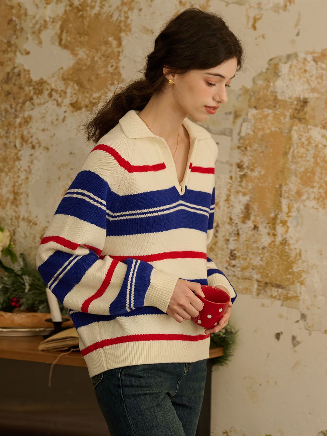 【Pre-order】Mary POLO Collar Striped Contrast Sweater sold by Simple Retro product image thumbnail 4