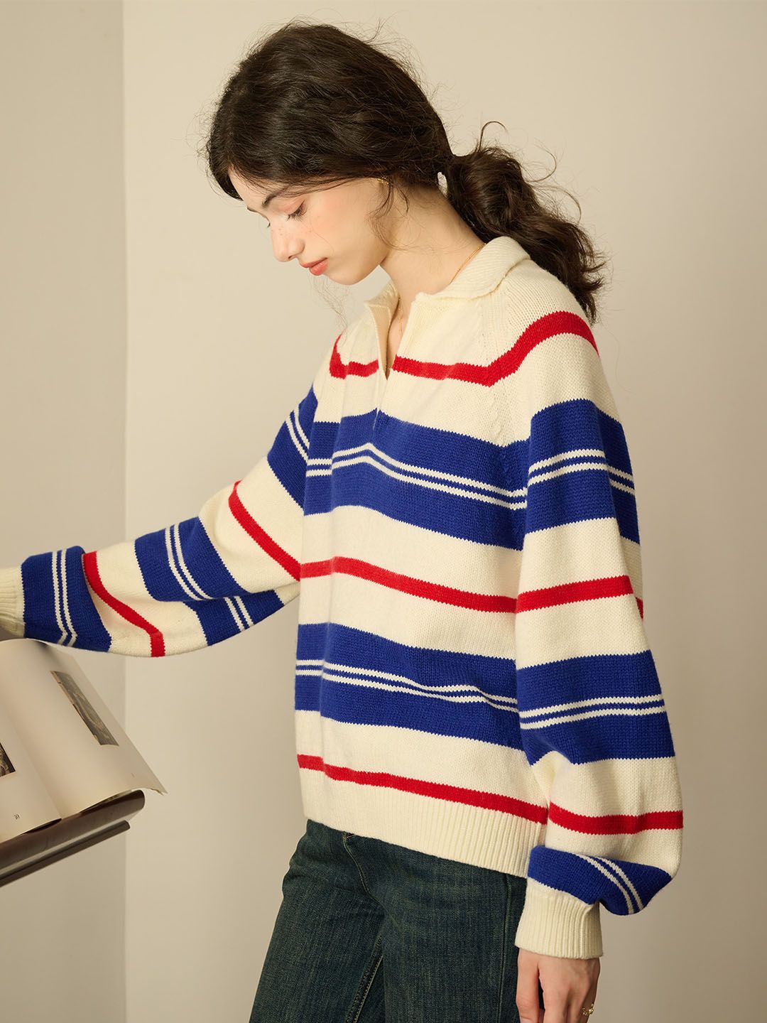 【Pre-order】Mary POLO Collar Striped Contrast Sweater sold by Simple Retro product image thumbnail 7