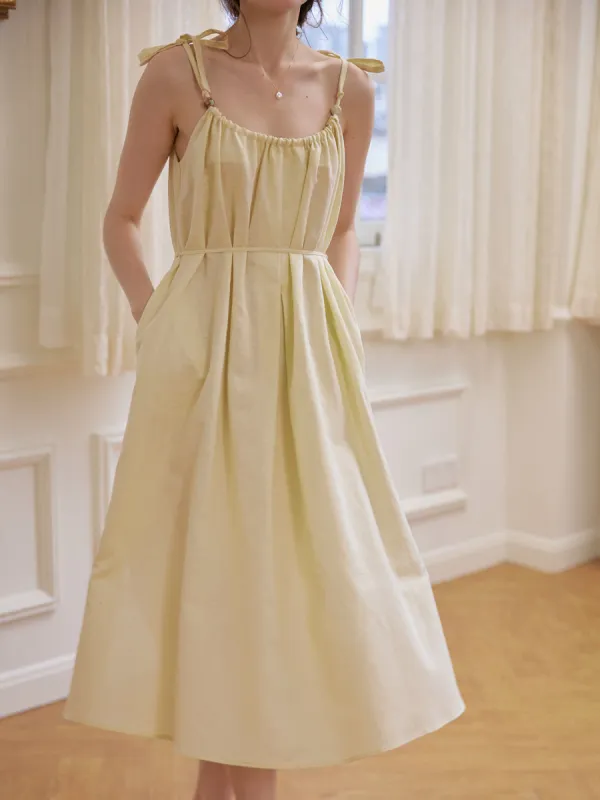 Yasmin Linen Yellow Slip Dress sold by Simple Retro