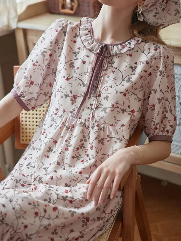 (Clearance) Marie Printed Brown Babydoll Dress made by Simple Retro