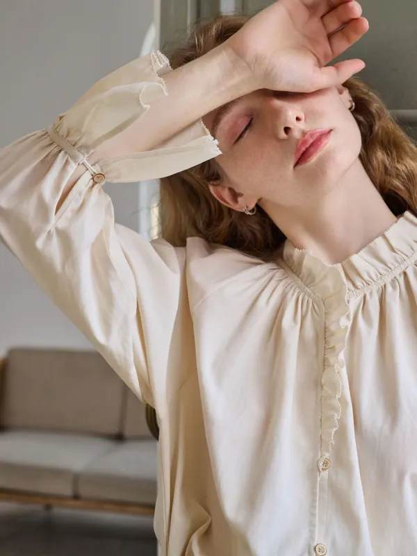 【Final Sale】Inaya Lace Panel Ruffle Sleeve Blouse sold by Simple Retro