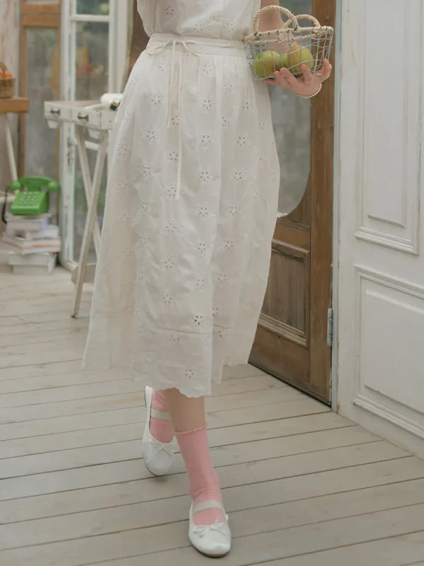 Cali Floral Hollow Embroidered A-line Cotton Skirt sold by Simple Retro