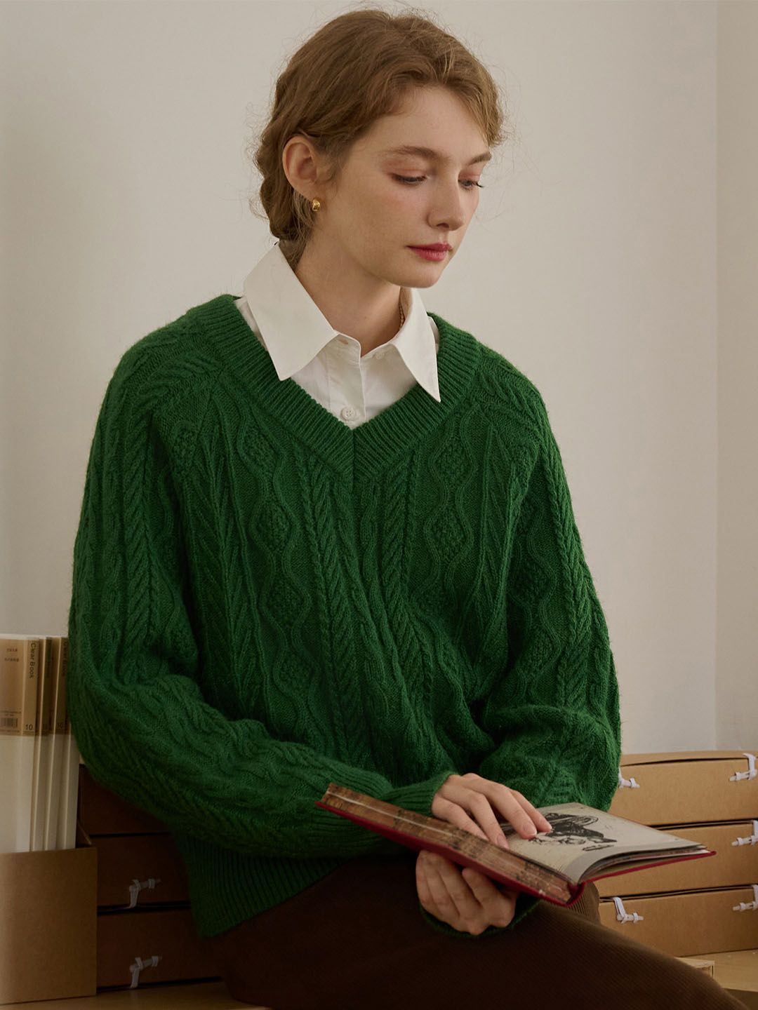 Everly Solid Raglan Sleeve Cable Knit Sweater sold by Simple Retro product image thumbnail 5