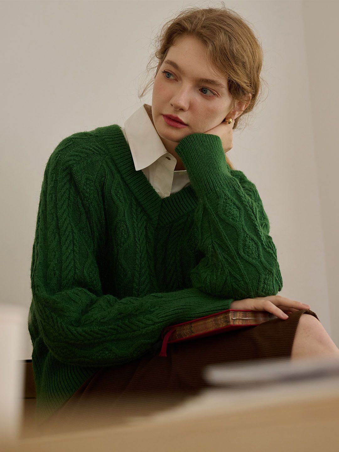 Everly Solid Raglan Sleeve Cable Knit Sweater sold by Simple Retro product image thumbnail 7