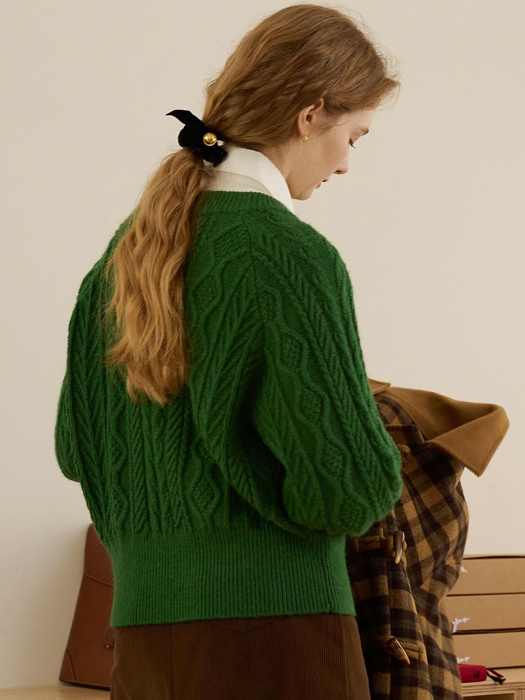 Everly Solid Raglan Sleeve Cable Knit Sweater sold by Simple Retro product image thumbnail 8