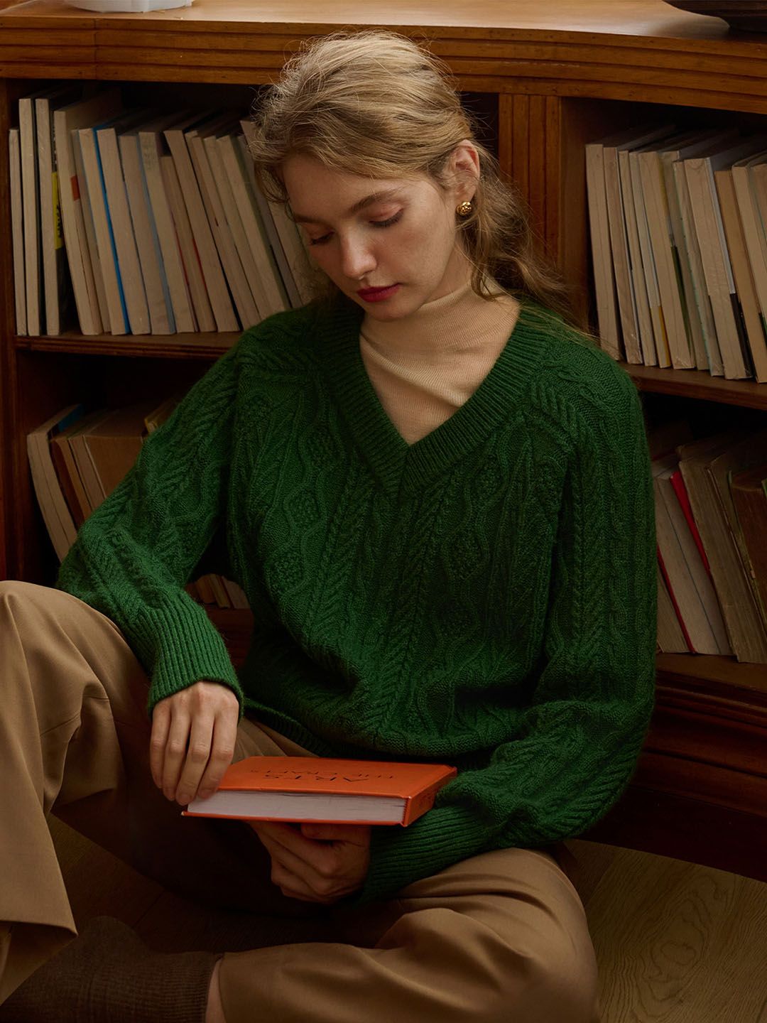 Everly Solid Raglan Sleeve Cable Knit Sweater sold by Simple Retro product image thumbnail 4