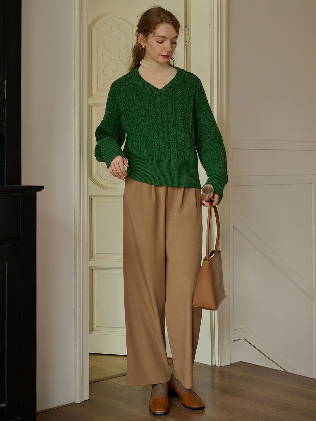 Everly Solid Raglan Sleeve Cable Knit Sweater sold by Simple Retro product image thumbnail 9