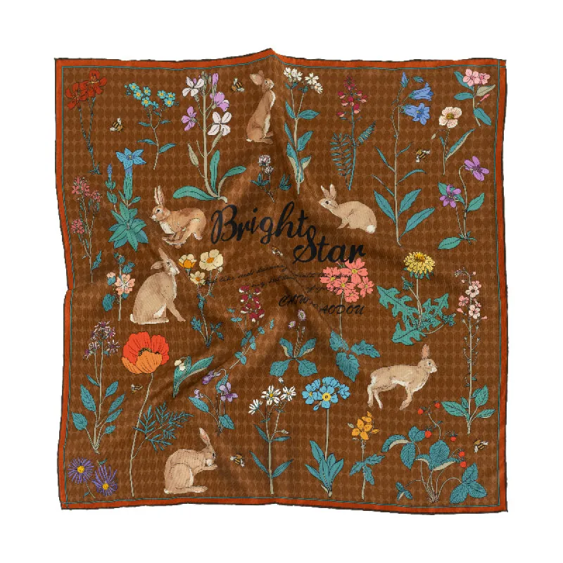 Chowxiaodou 16 Momme Small Square Slik Twill Scarf 65*65-Brown sold by Simple Retro