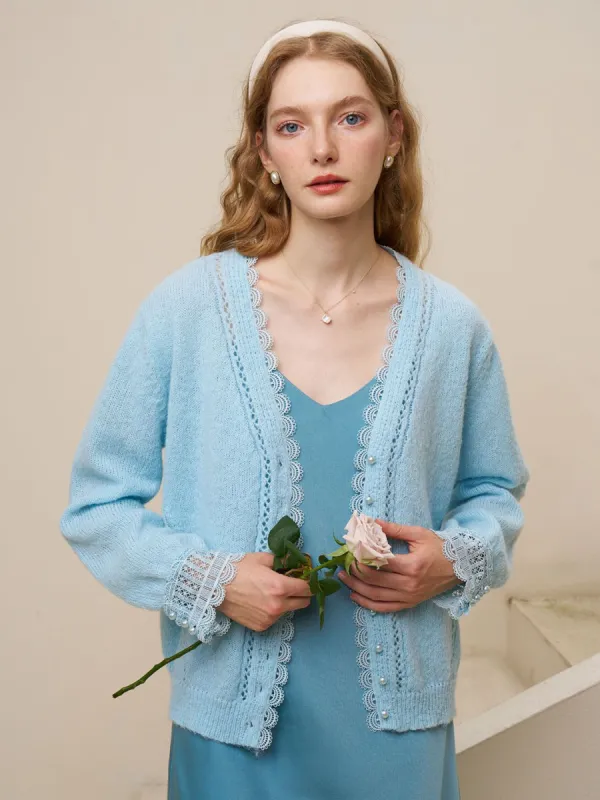 Giana V Neck Lace Panel Cutout Sweater Cardigan sold by Simple Retro