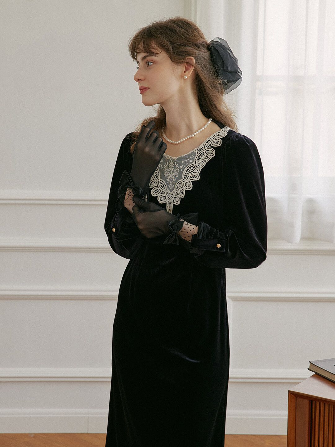 Hailey Lace Black Midi Velvet Dress sold by Simple Retro product image thumbnail 6
