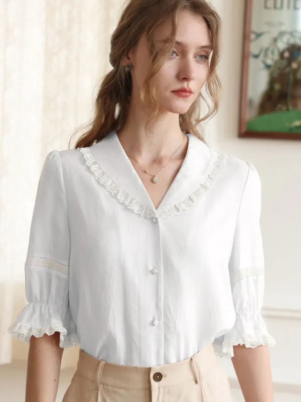 【Final Sale】Charley Ruffle Trim Color Block Blouse made by Simple Retro