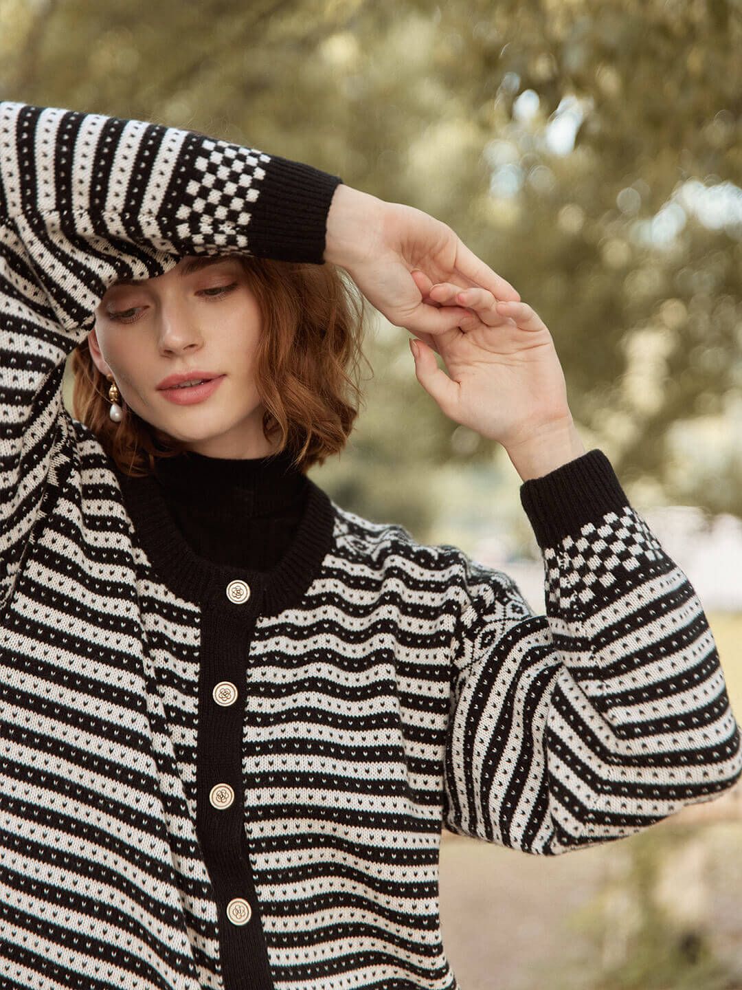 Kaiya Patterned Strip Black Knit Cardigan sold by Simple Retro product image thumbnail 2