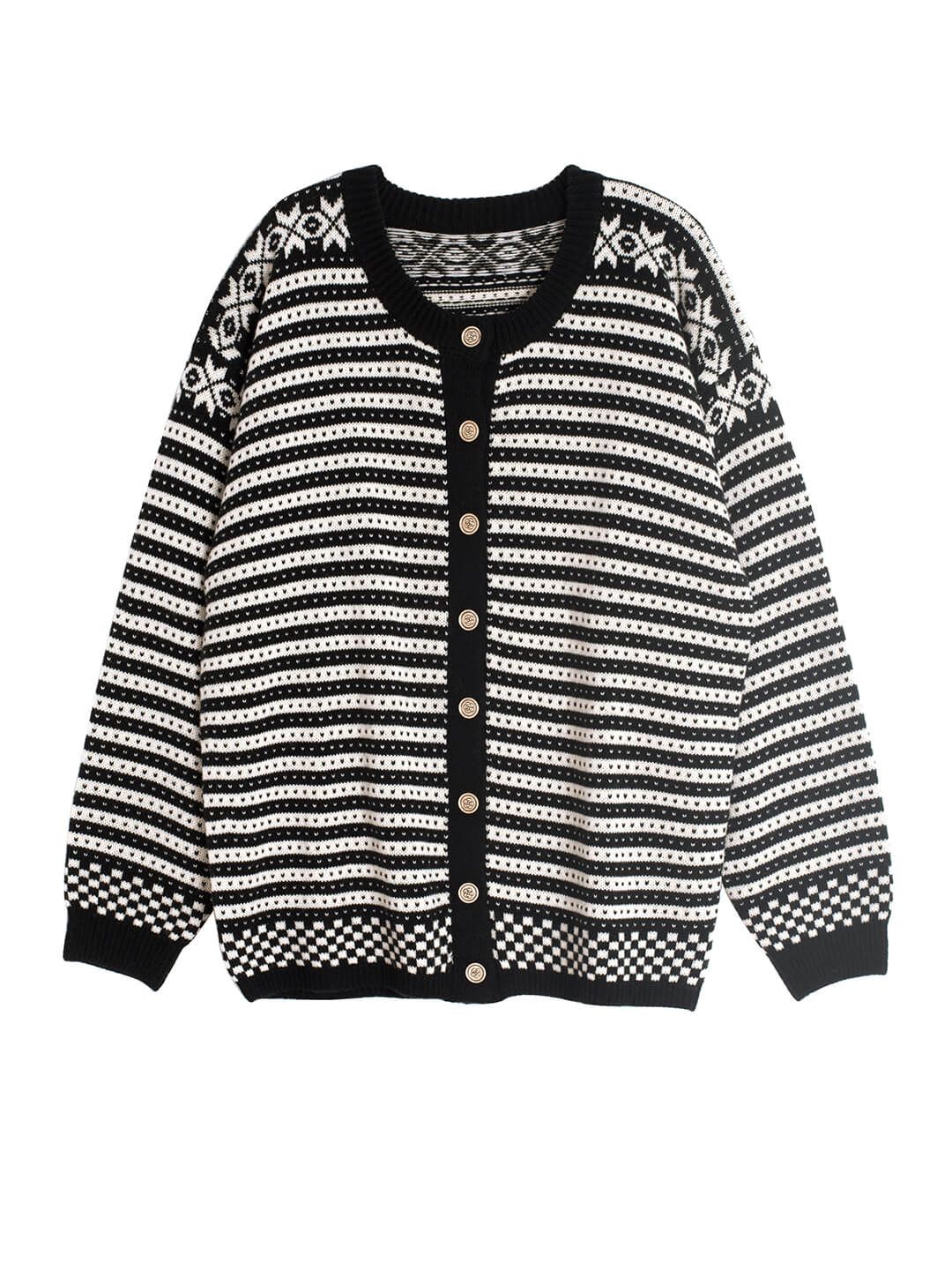 Kaiya Patterned Strip Black Knit Cardigan sold by Simple Retro product image thumbnail 3