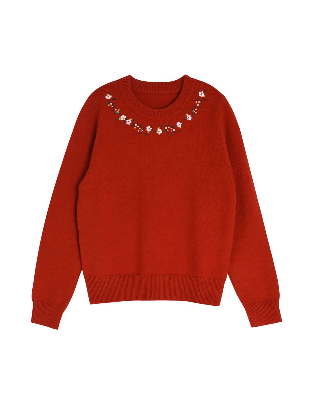 Elsa Floral Embroidery Christmas Red Knit Sweater sold by Simple Retro product image thumbnail 5