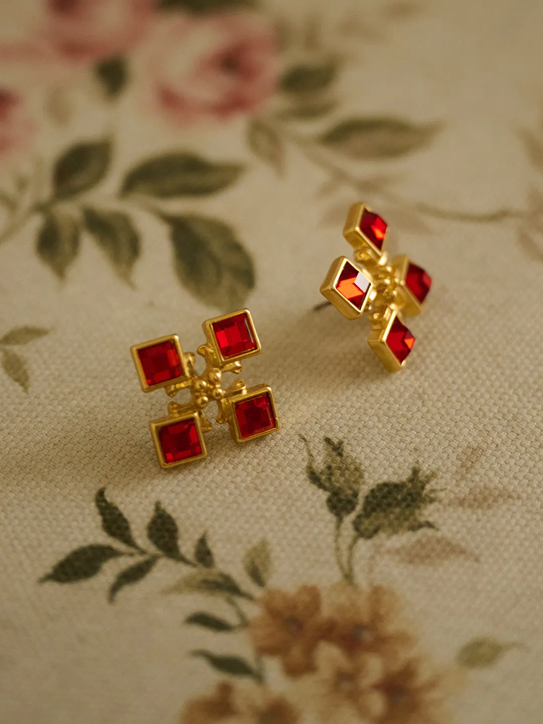 Macaron Red Square Earrings sold by Simple Retro product image thumbnail 2