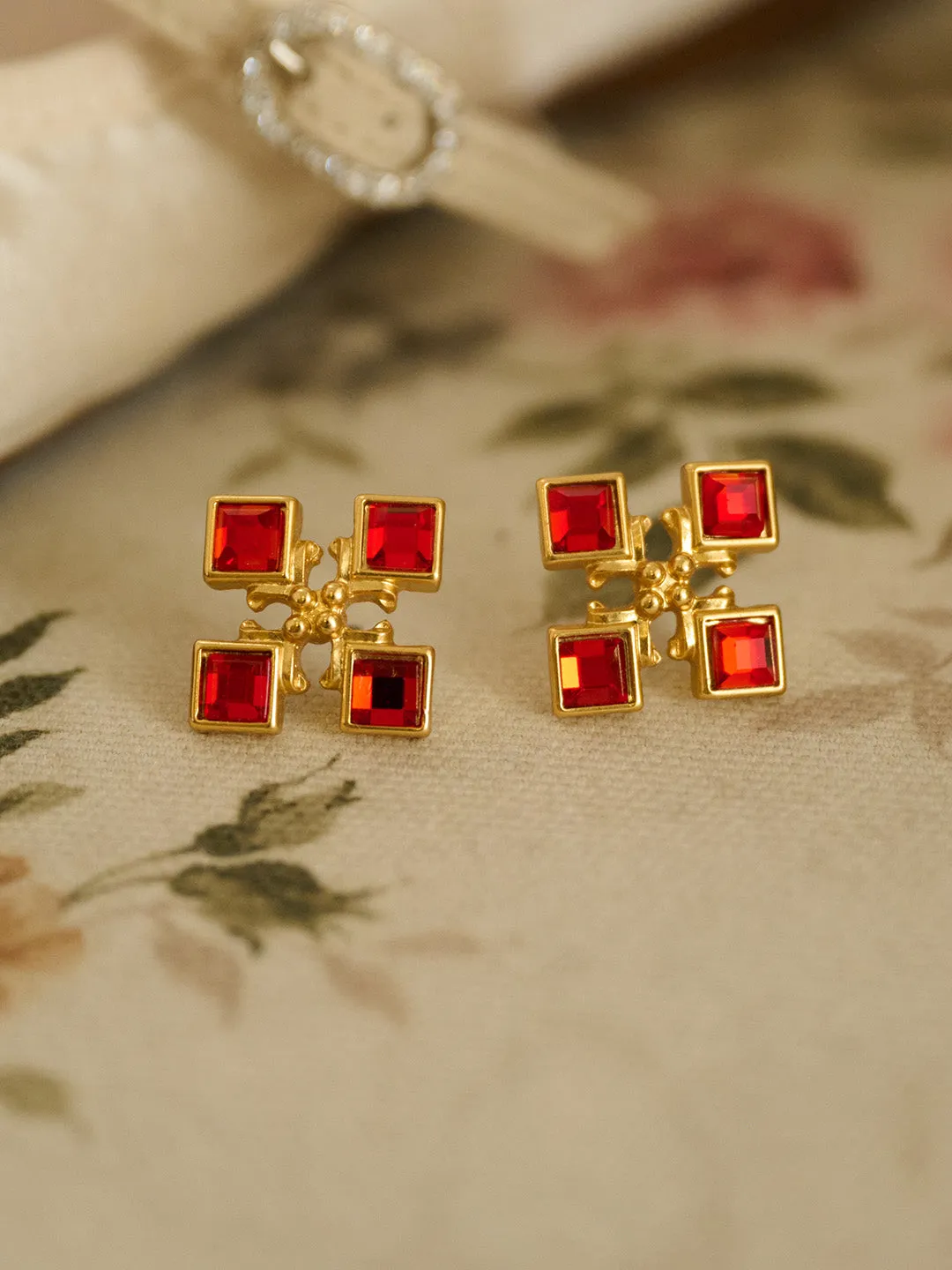 Macaron Red Square Earrings sold by Simple Retro product image thumbnail 3
