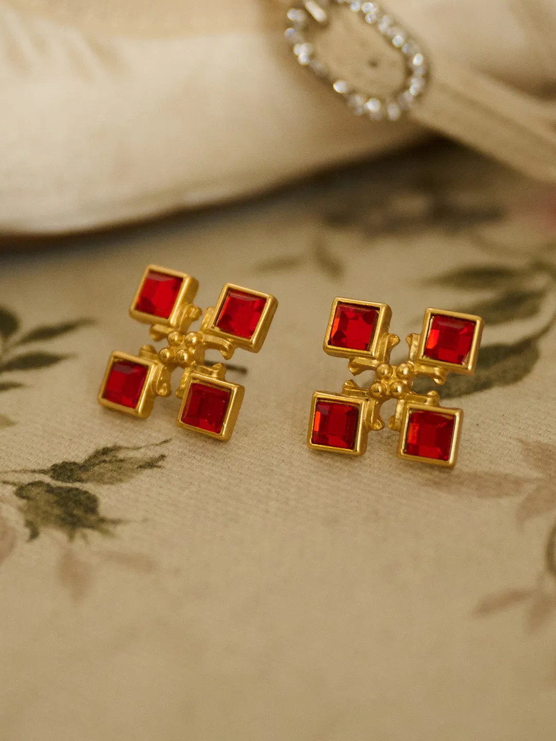 Macaron Red Square Earrings sold by Simple Retro