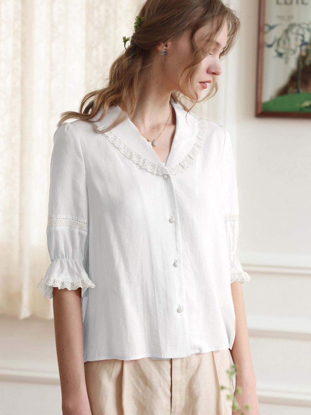 【Final Sale】Charley Ruffle Trim Color Block Blouse sold by Simple Retro product image thumbnail 5