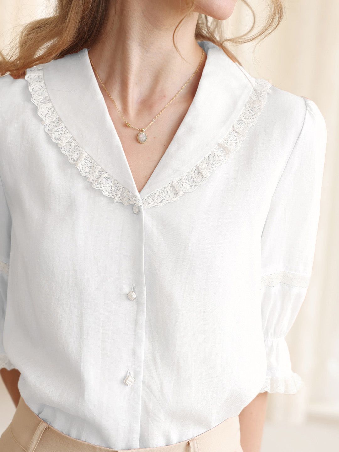 【Final Sale】Charley Ruffle Trim Color Block Blouse sold by Simple Retro product image thumbnail 3