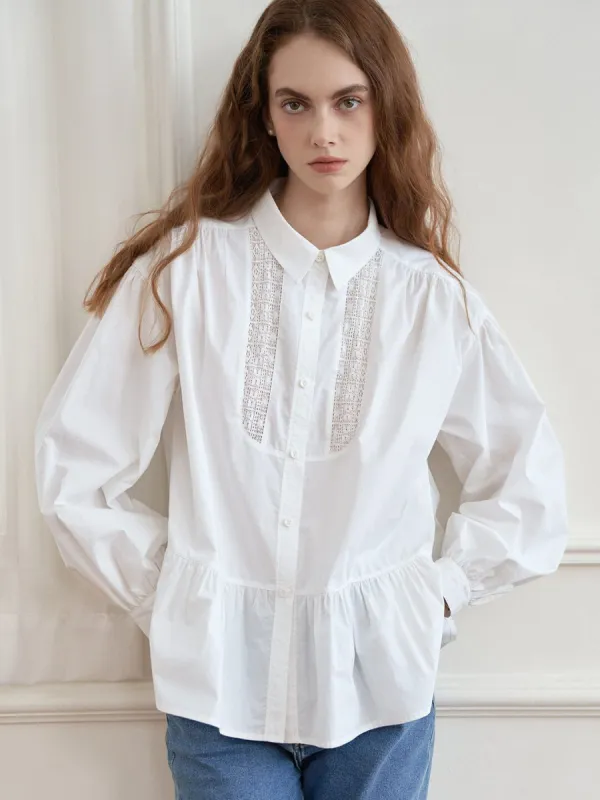 Ainsley Hollow Cotton Ruffle White Blouse sold by Simple Retro