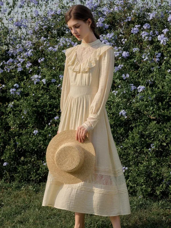 Elaina Retro Mock Neck Hollow Lace Patchwork Dress sold by Simple Retro