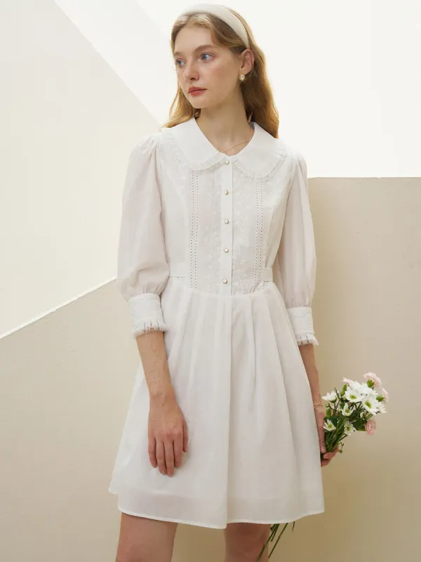 Royal Peter Pan Collar Lace Panel Embroidered Cotton Dress sold by Simple Retro