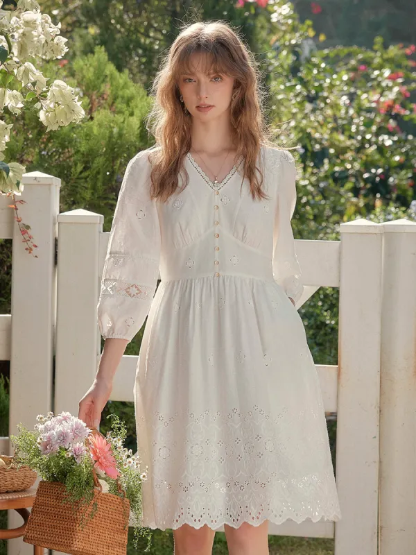 Juno V-Neck Hollow 100% Cotton Dress sold by Simple Retro