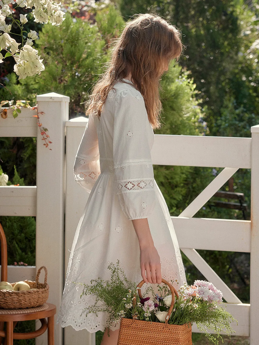 Juno V-Neck Hollow 100% Cotton Dress sold by Simple Retro product image thumbnail 4