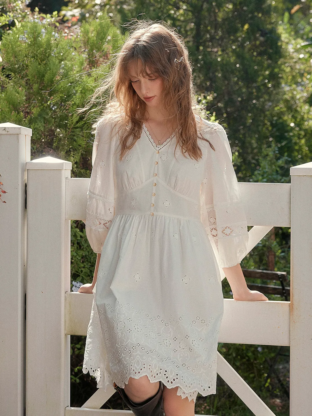 Juno V-Neck Hollow 100% Cotton Dress sold by Simple Retro product image thumbnail 3