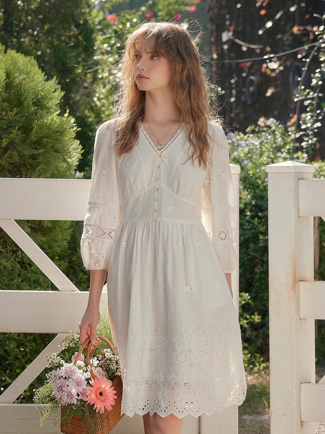 Juno V-Neck Hollow 100% Cotton Dress sold by Simple Retro product image thumbnail 5