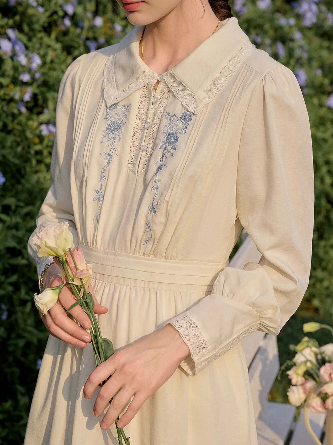 Alice Rose Embroidered Lace Patchwork Lapel Dress sold by Simple Retro product image thumbnail 2