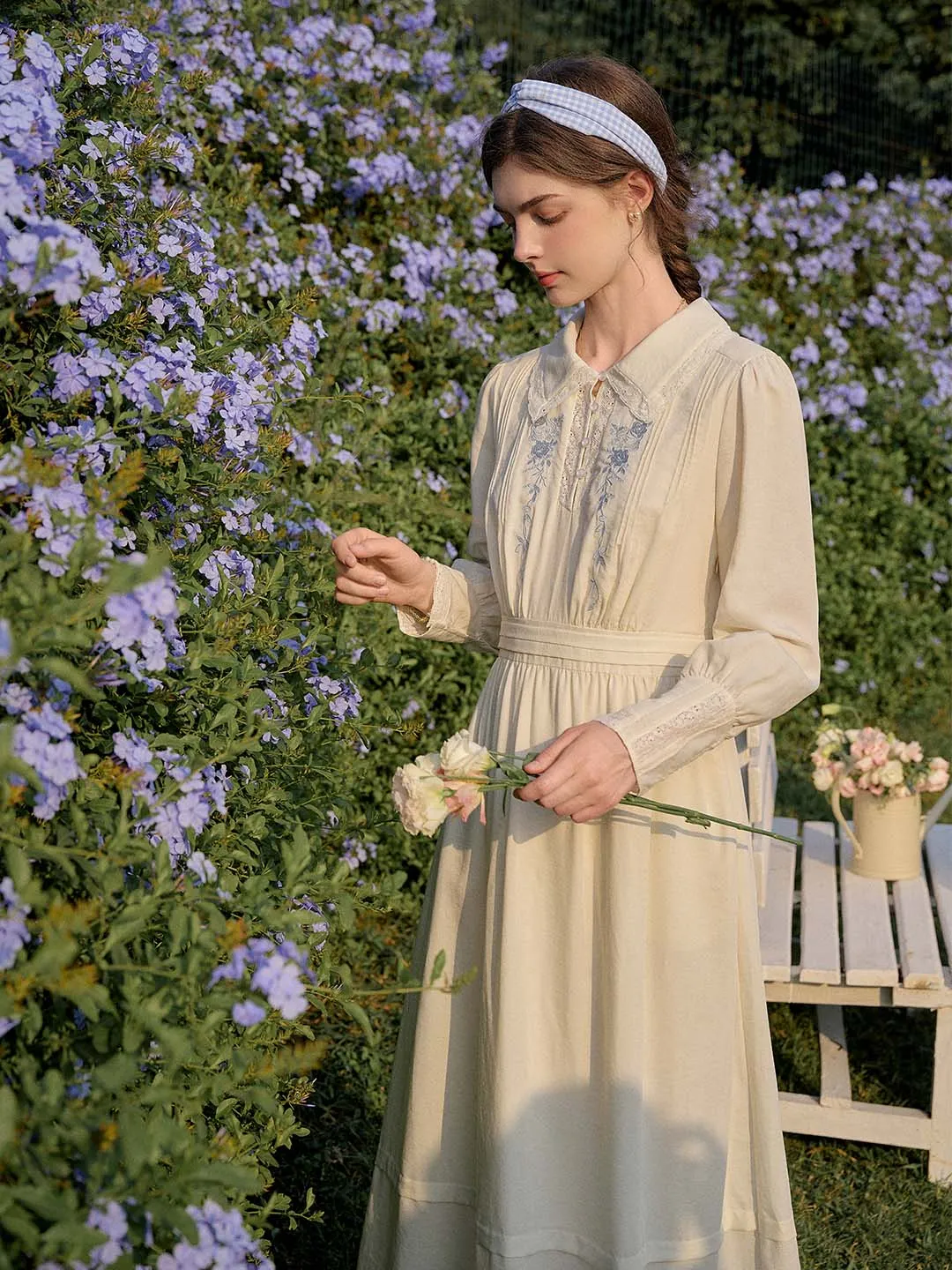 Alice Rose Embroidered Lace Patchwork Lapel Dress sold by Simple Retro product image thumbnail 4