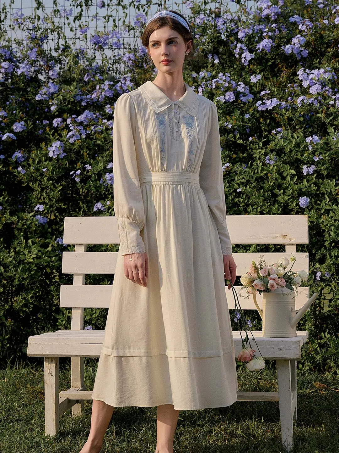 Alice Rose Embroidered Lace Patchwork Lapel Dress sold by Simple Retro product image thumbnail 5