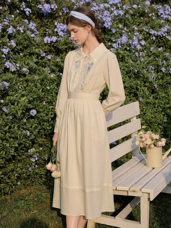 Alice Rose Embroidered Lace Patchwork Lapel Dress sold by Simple Retro