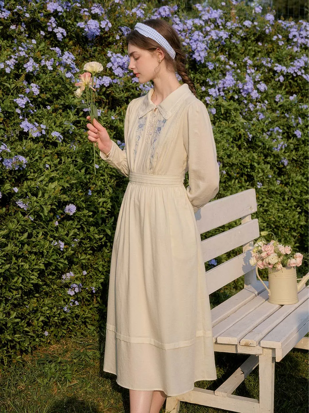 Alice Rose Embroidered Lace Patchwork Lapel Dress sold by Simple Retro product image thumbnail 3