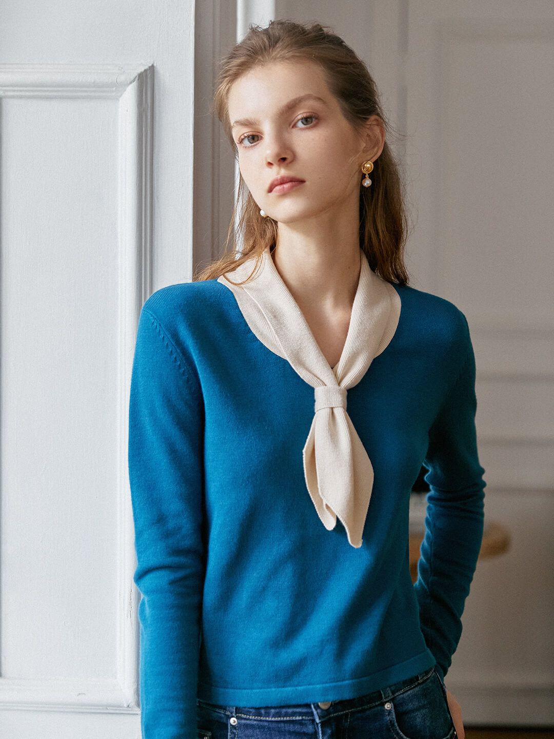 Jovie Contrast Sailor Collar Knit Sweater sold by Simple Retro product image thumbnail 2