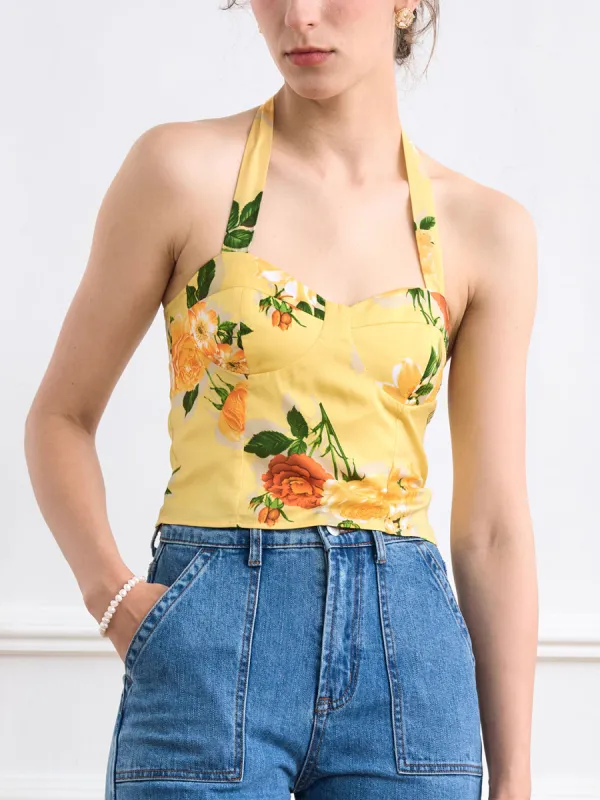 【Final Sale 】Faye Vintage Print Halter Top sold by Simple Retro