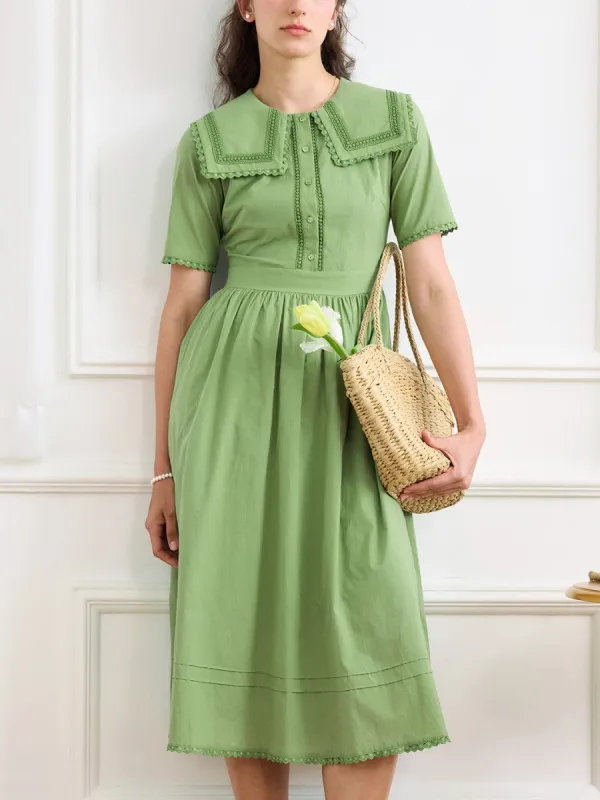 Anais Sailor Collar Lace Panel Cotton Dress sold by Simple Retro